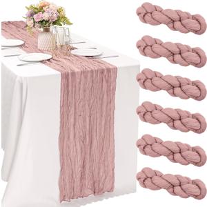 6 Pieces Dusty Pink 10FT Cheesecloth Table Runner Boho Gauze Fabric Table Runner Rustic Sheer Runner for Wedding Birthday Baby Shower Party Boho Table DecorationDusty Pink (35" x 120"-6 Pack)