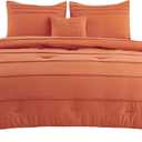 Bedsure Queen Comforter Set - 4 Pieces Pinch Pleat Bed Set, Burnt Orange Boho Bedding for All Season, 1 Soft Comforter, 2 Pillowcases, 1 Decorative Pillow
