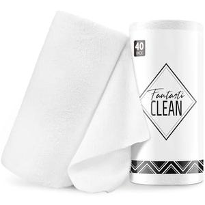 Fantasticlean Microfiber Cleaning Cloth Roll -75 Pack, Tear Away Microfiber Towels, 12" x 12", Reusable, Washable, Scratch Free, Ultra Absorbent Dish Rags for Car, Home, Garage or Shop (White)