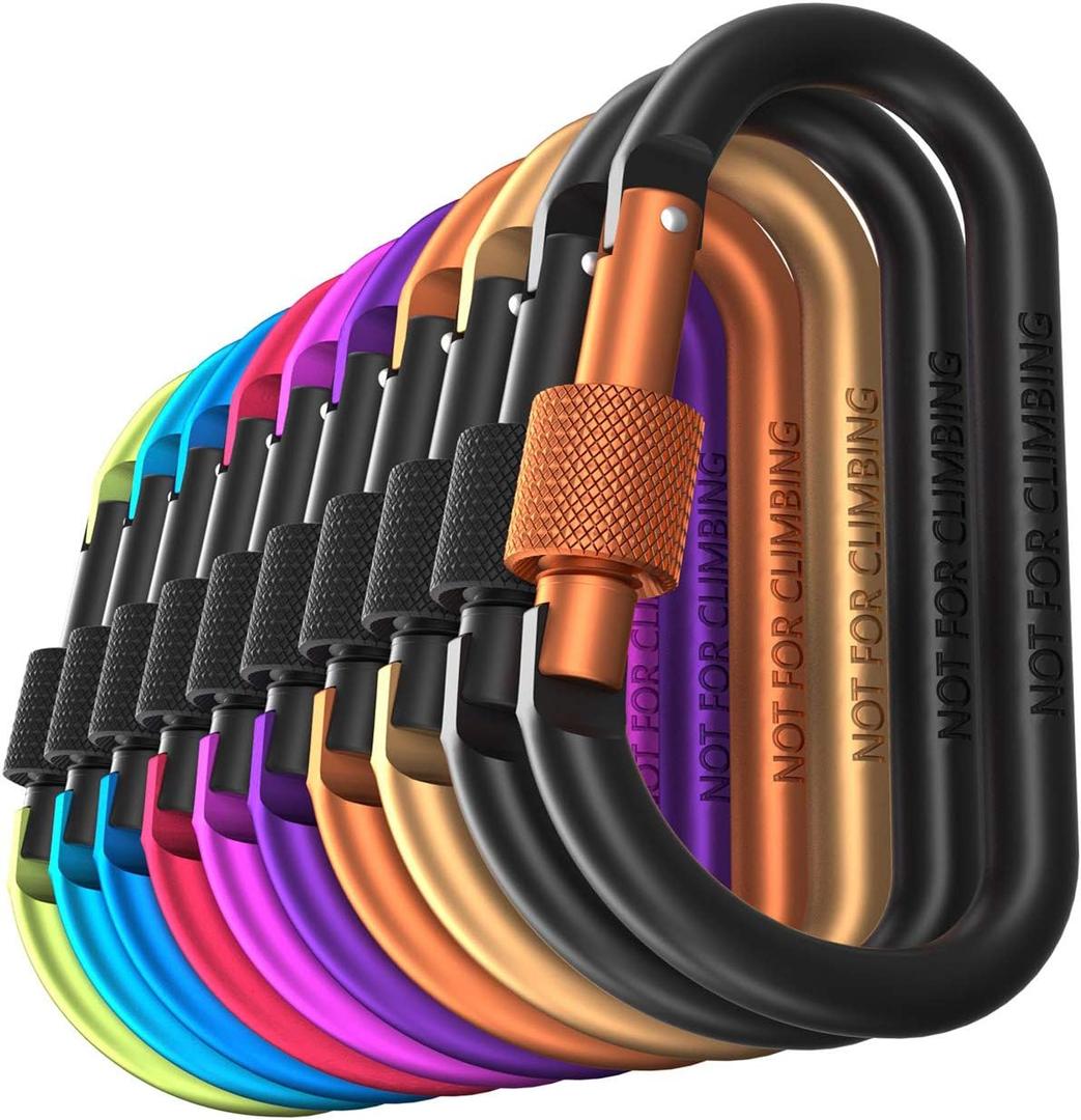 Carago Carabiner Clips with Screw Gate, 10 Pack Carabiners Hiking Clips with 7.5mm Diameter Aluminum Rod