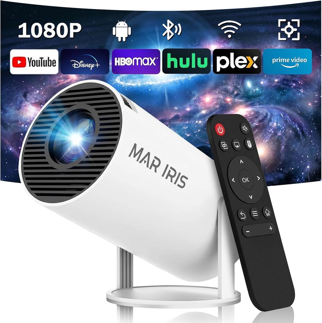 Support 1080P Mini Projector200 ANSI Portable Projector with WiFi and Bluetooth,Portable Projector with Wifi6 and 5.0 Bluetooth for Bedroom, Kids Room, Home Movie Nights