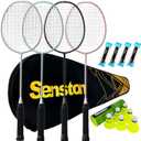 Senston Badminton Rackets Set of 4 Lightweight Carbon Fiber Composite Racquets for Beginners, Family & Backyard Fun, with 6 Shuttlecocks, 4 Grips & Carry Bag