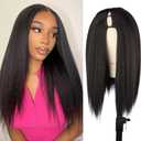 KRSI Kinky Straight V Part Wigs 20inch Synthetic Black U Part Wig Thin Leave Out Glueless V Part Half Wig Clip In Kinky Hair Wigs for Black Women