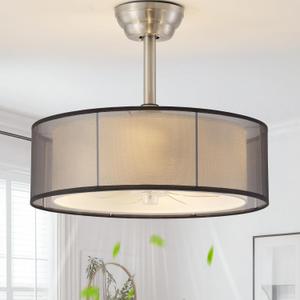 20" Caged Fandelier Ceiling Fans with Lights, Farmhouse Rustic Ceiling Fan with Light Remote Control, Chandelier with 6 Speeds for Bedroom, Nursery, Living Room (Black)