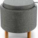 SlickBlue Round Storage Ottoman with Removable Lid, Tray, and Soft Cushion Seat (Grey)