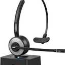 Angteela Wireless Bluetooth 5.3 Headset with Noise Cancelling Mic, Dedicated Mute Button, Multipoint Pairing & Charging Base