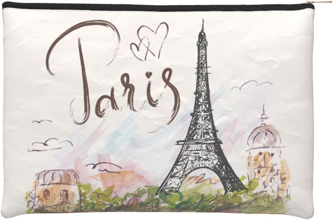 Eiffel Tower Cosmetic Bag Personalized Small Makeup Bag for Women Zipper Pouch Organizer Bags Gift Idea, 8.9*6.5 in