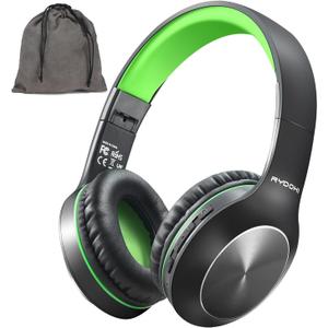Rydohi Bluetooth Headphones Over Ear, 68H Playtime 3 EQ Music Modes Wireless Headphones with Microphone/Deep Bass, HiFi Stereo Foldable Headset for PC Home Travel Office (Black/Green)