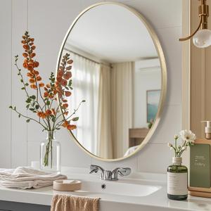 24x36 inch Oval Mirror, Brushed Gold Oval Wall Mirror, Metal Frame Pill Mirror, Gold Bathroom Mirrors for Over Sink, Entryway, Bedroom, Living Room