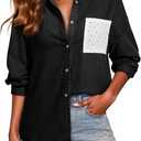 Sidefeel Women's Denim Shirt Button Down Long Sleeve Jean Shirt Shackt with Lace Pocket Denim Top (Black, M)