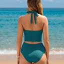 BMJL Womens High Waisted Bikini Sets Halter Two Piece Swimsuits Sporty Ribbed Tummy Control Bathing Suit (M)