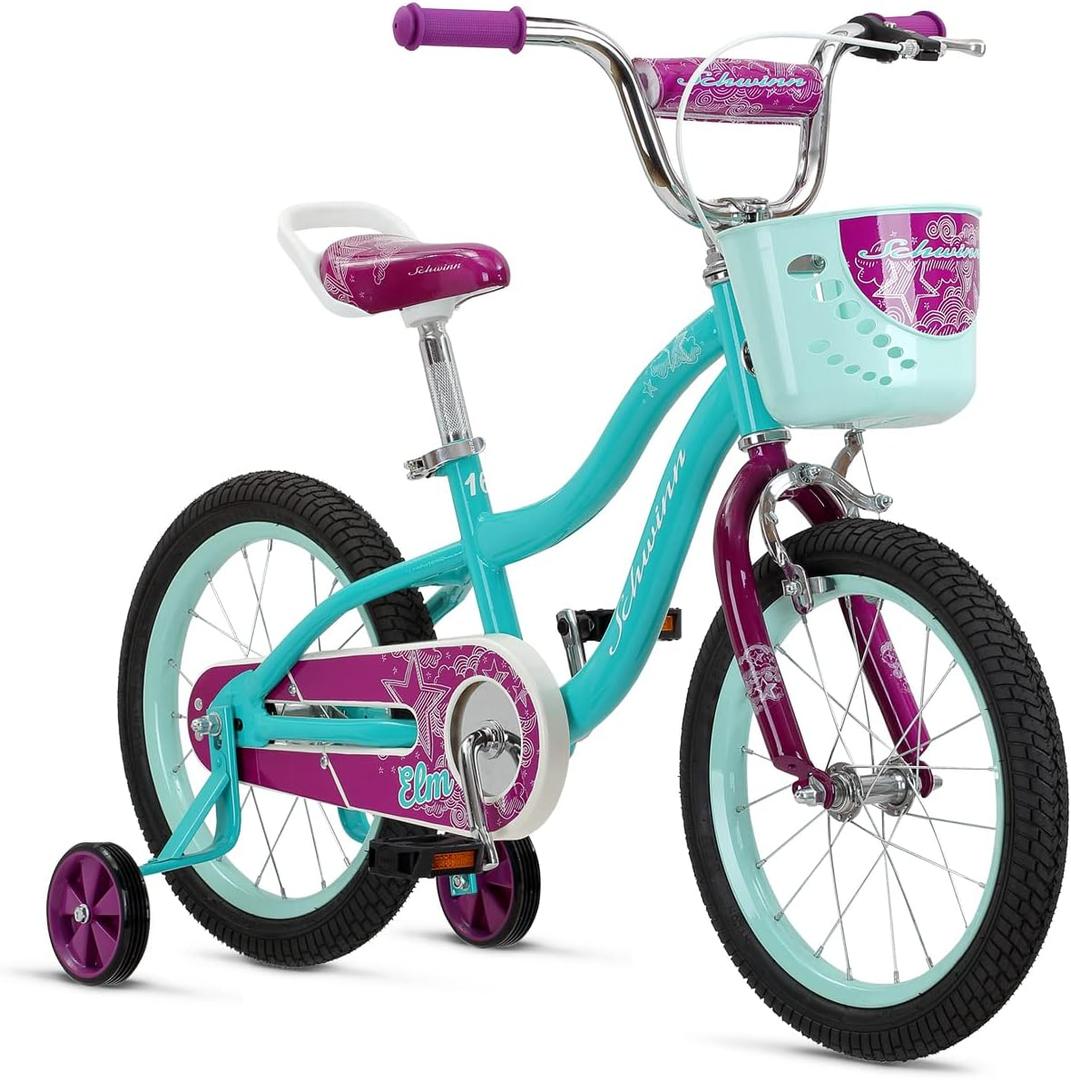 Schwinn Elm and Koen Bike or Balance Bike, 12-20 Inch Bike for Kids Ages 2-13, Black, Blue, Red, Teal, Pink or Purple, SmartStart Ergonomic Design, Adjustable Seat Grows with Child, Training Bicycle (Basket/16-Inch Wheels)