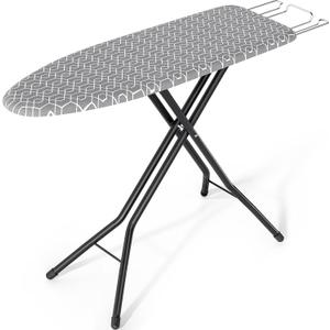 KINGBOARD Compact Ironing Board with Iron Rest, Foldable Ironing Board with Height Adjustable, Heavy Duty Iron Table Stand with Extra Thick Cover & Metal Legs, 43x13 Gray