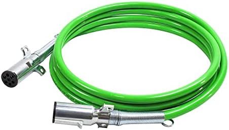 Vitonsbay Heavy Duty Cable Assembly -15Ft 7-Way ABS Trailer Electrical Power Cord |Straight |Green Cable|Zinc Die-Cast Plugs