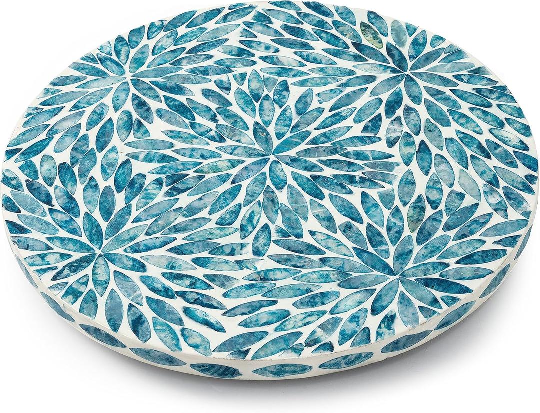 CLAYNIX Lazy Susan for Table Mother of Pearl Turntable Organizer, Wood Round Spinning Tray Rotating for Kitchen, Cabinet, Counter Spice Pantry (D 12.5 in)