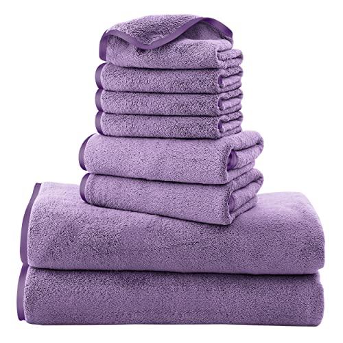 Cosy Family Microfiber 8-Piece Towel Set, 2 Bath Towels, 2 Hand Towels, and 4 Wash Cloths, Ultra Soft Highly Absorbent Towels for Bathroom, Gym, Hotel, Beach and Spa (Lavender)