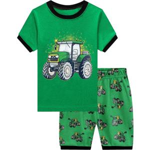 Little Hand Toddler Boys Pajamas Kids Dinosaur Summer PJS Monster Truck Children Excavator Jammies Short Sets 2-7 Years (4T, 2-1# Tractor)