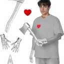 Halloween Costume Accessories Silver Funnel Hat Axe Heart Brooch Silvery Gloves Set Halloween Costume Accessories for Man Women Cosplay Party