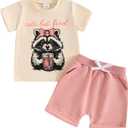 Sejardin Baby Girl Summer Outfit Infant Letter Print Short Sleeve T Shirt Tops and Stretch Shorts 6 12 18 24M 2T Girl Clothes (Beige)
