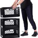 Rectangular Plastic Milk Crate Storage Tote with Handles, 24-Quart Stackable Organizer for Garage, Home, and Office, Made in the USA, 19" x 13" x 11" (3-Pack) - Black