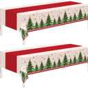 Childom 2 Pack Christmas Tablecloths,Christmas Party Decoration,54 x 108 Inch,Disposable Plastic Table Cloths Rectangular for Party Supplies,Xmas Tree Table Cover for Home,Dinner,Indoor,Outdoor,Picnic