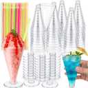 Roshtia 100 Pcs Plastic Snow Cone Cups with Stand and Straws Set Include 6 oz Clear Reusable Leakproof Shaved Ice Cups and Spoons Straws Party Supplies for Cocktail Dessert Appetizer Wedding Birthday