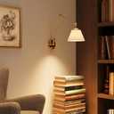 Gold Plug in Wall Sconce, Swing Arm Wall Light with 6.6FT Plug in Cord, Two Adjustable Arms, Fabric Shade, E26 Base, Hardwired Wall Lamp for Bedroom, Reading, Living Room, Hallway (1 Pack)