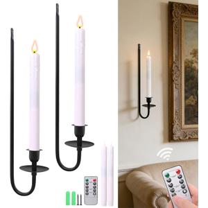 Yollzey Candle Wall Sconces Set of 2, Flameless Candles Black Wall Candle Holders with Remote Control, Battery Operated Home Decor for Living Room, Fireplace, Dining Room, Entryway, Stair Corner