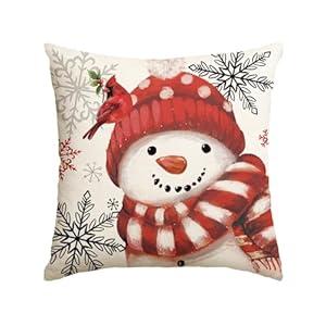 AVOIN colorlife Winter Snowman Snowflake Bird Throw Pillow Cover, 18 x 18 Inch Blue Seasonal Christmas Holiday Cushion Case Decoration for Sofa Couch