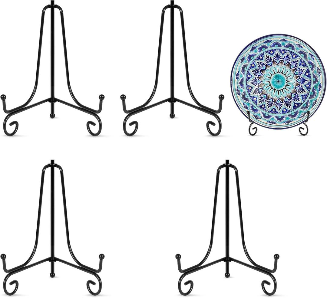 vivinin 4 Pack Plate Stands For Display, Plate Holder 6 '',Picture Frame Stand of Metal, Frame and Artworks, Small Easel for Book, Tabletop Art, Picture, Photo Platter, black (21ZSJ0001)