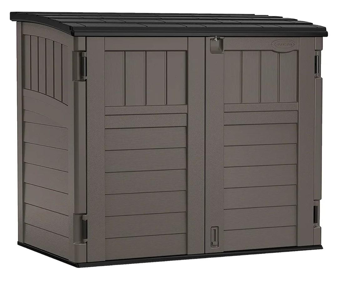 Suncast Outdoor Storage Shed for Backyard and Garden, Horizontal, 4' x 2.5', Stoney Grey - Portable Utility Deck and Cabinet for Tools, Equipment, and Garbage