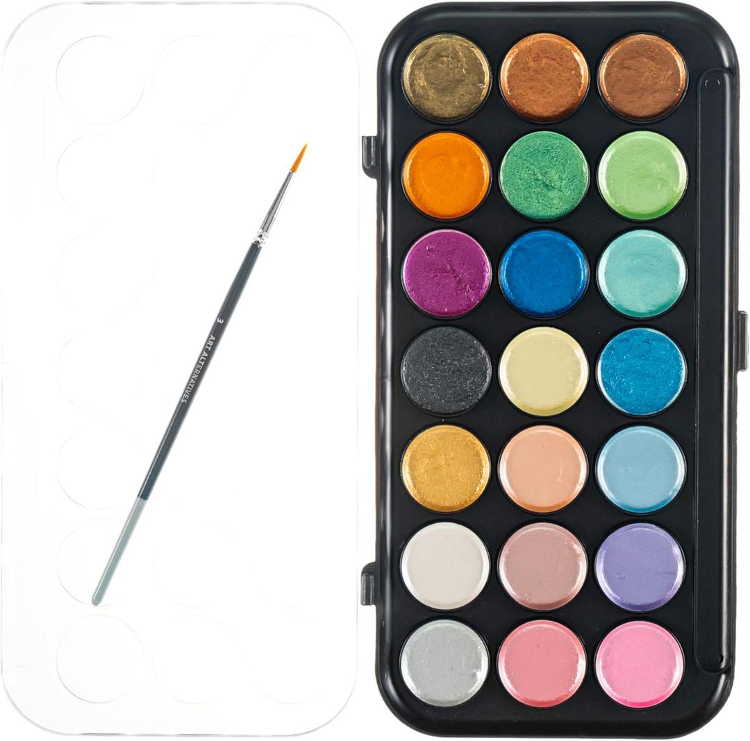 Art Alternatives Watercolor Pan Set, 21-Piece Pearlescent Watercolor Pan Set of 2
