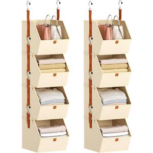 Homsorout Hanging Closet Organizer 4 Tier - Clothes Hanging Shelves, Space-Saving Closet System, Fabric Storage Bins Bedroom Organization, Collapsible Baskets for Home, Dorm, Rv, Beige, 8 Pack