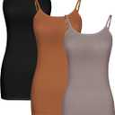 WILLBOND 3 Pieces Women Basic Long Tanks Adjustable Spaghetti Strap Camisole Top L