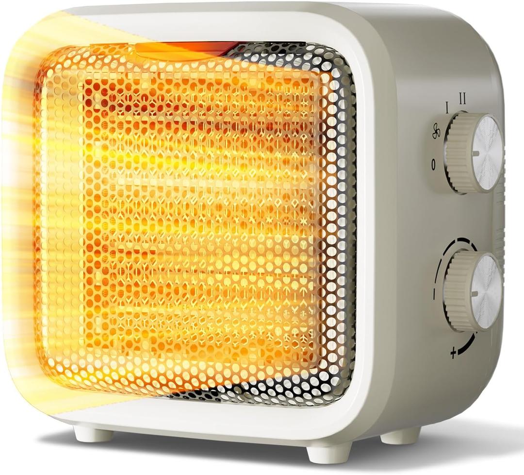 Small Space Heater, 1500W Mini Desk Heater for Office, Portable PTC Ceramic Heater with Thermostat, 2S Fast Heating, Safe & Quiet for Bedroom, Bathroom, Under Desk & Indoor Use (Beige)