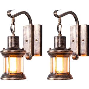 Rustic Wall Light Fixtures, Oil Rubbed Bronze Finish Indoor Vintage Wall Light Industrial Lamp Fixture Glass Shade Farmhouse Metal for Bedroom Living Room (2 Pack)