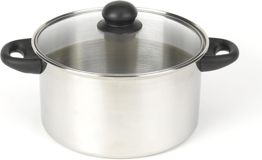 GoodCook Classic Stainless Steel 5-Quart Dutch Oven with Tempered Glass Lid, Silver