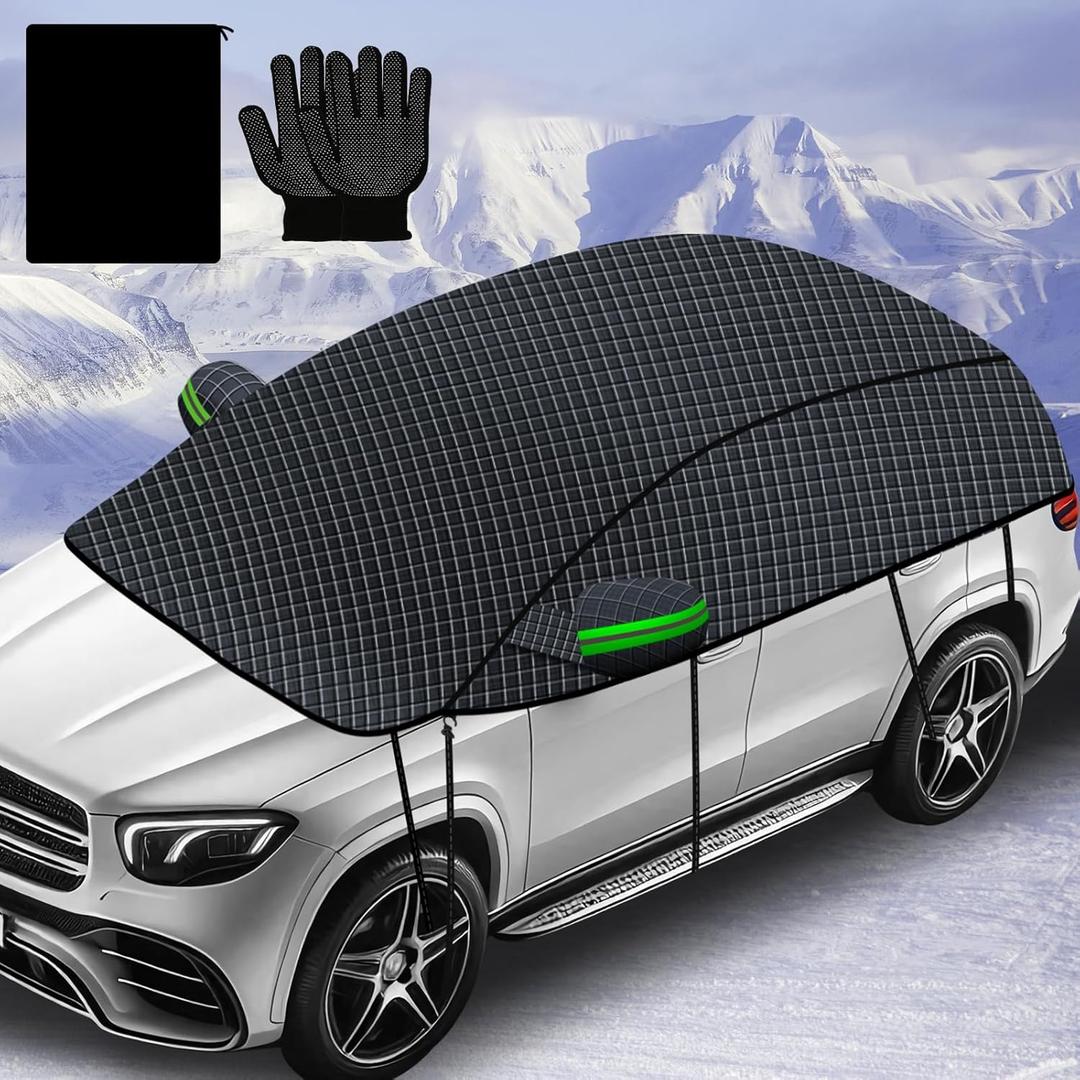 Car Windshield Snow Half Cover, Winter External Accessory for Snow and Ice, Sunroof Rain Cover, Summer Sun Shade, Essential Outside dust Cover, Protects Side Windows, All-Season use (157 in) (Oxford Fabric-XXL-(3.95))
