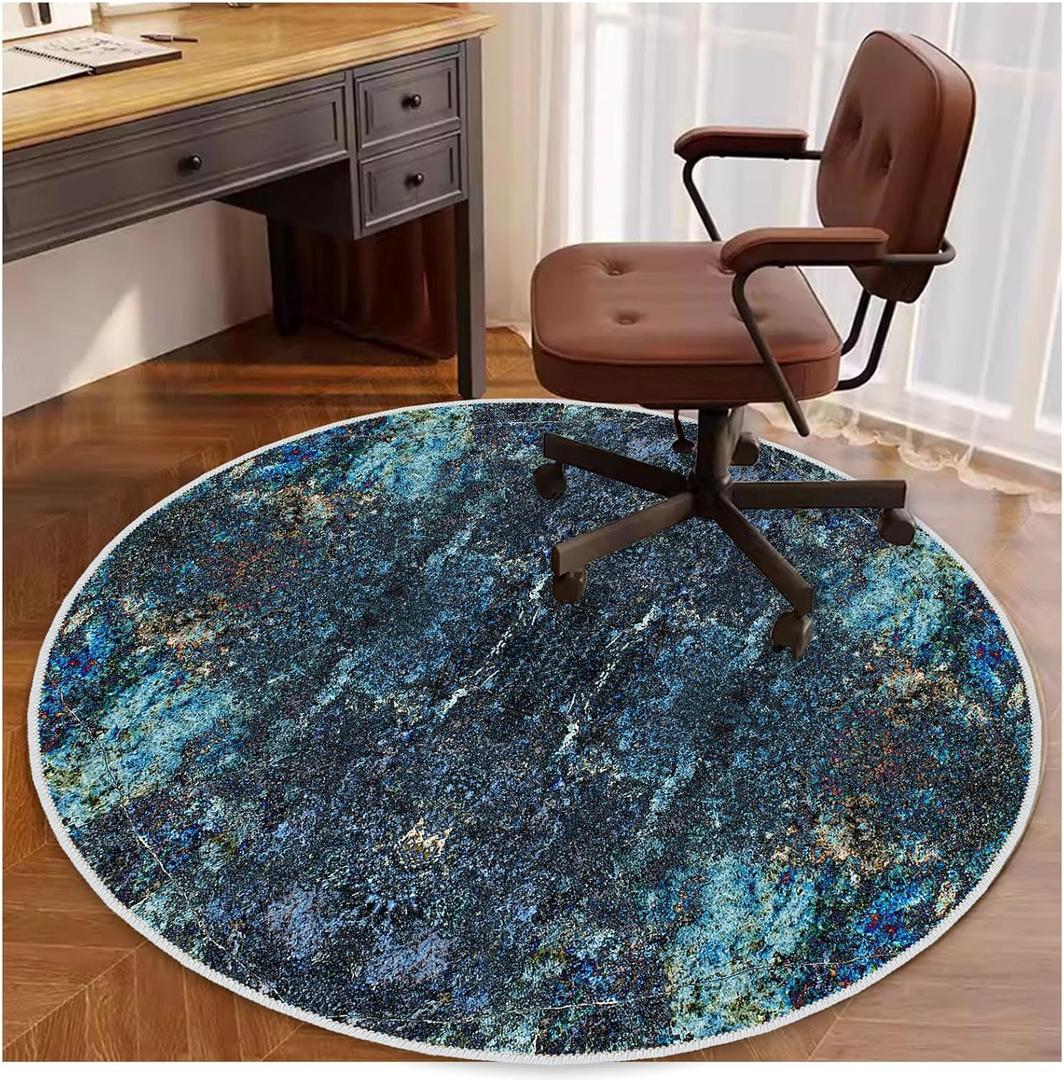 4ft/48in Home Office Chair Mat for Hardwood Floor, Anti-Slip Desk Chair Mats, Computer Gaming Chair Mats for Rolling, Low Pile Carpet Floor Chair Mat(Blue-1)