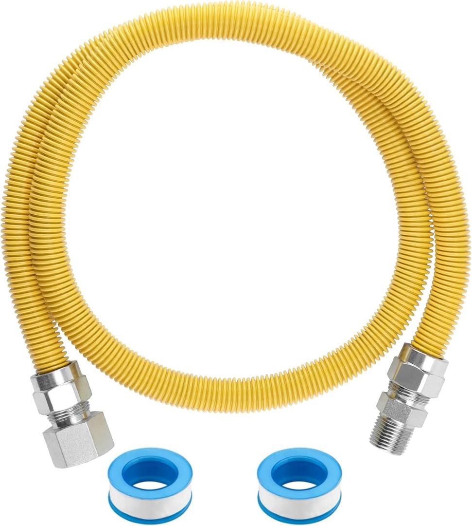48" Flexible Gas Line Hose,Appliance Gas Line with Connector 1 2" MIP 1/2"FIP Fitting OD(1/2" ID) Gas Range Connector Kit for Stove,Gas Stove,Dryer,Water Heater By MIFLUS
