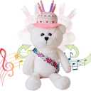 Dancing Singing Happy Birthday Gifts Teddy Bear Stuffed Animals,Musical Interactive Plush Toys W/Birthday Cake Hat Playing Happy Song Dancing Stuffed Animal Party Gift for Kids Adults,10"