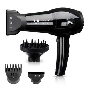 FHI Heat Platform Nano Lite Pro 1900 Hair Dryer, Turbo Tourmaline Light Weight Ceramic Quick Dry with 3 Piece Attachment Set (Comb, Concentrator, and Diffuser) (Black)