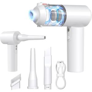 Car Vacuum Cordless: 12000Pa 2 in 1 Handheld Vacuum & Blower - Hand Vacuum Portable Cordless with Led Light, Multi-Nozzles for Car, Home, Office, Pet, Hair White (Power Bank Not Included)