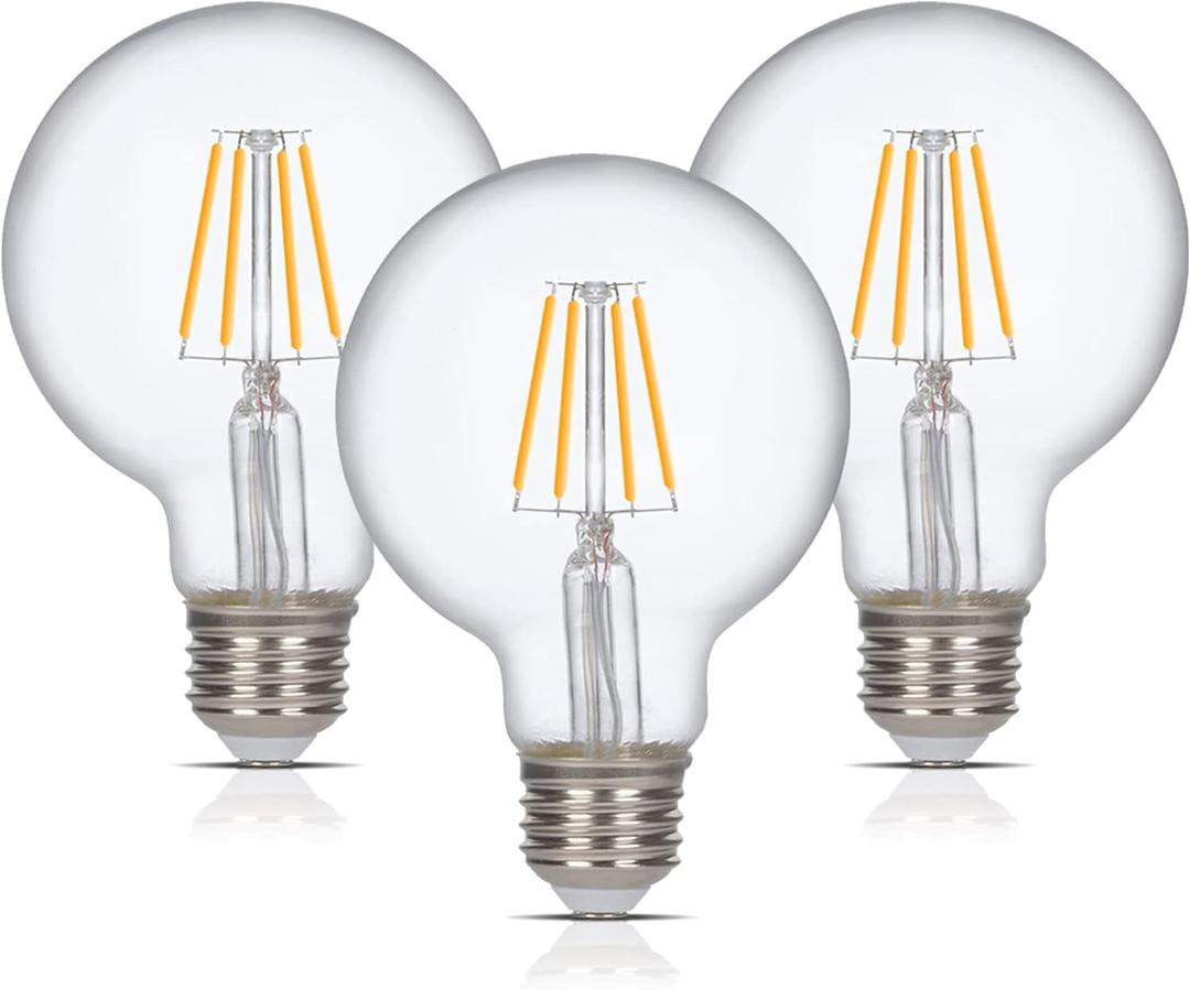 Simba Lighting LED Edison Vintage Vanity Globe Filament G25 (G80) 4W Dimmable 40W Equivalent (3 Pack) 120V Light Bulb for Bathroom Makeup Mirror, Medium E26 Base, CE, RoHS Compliant, Warm White 2700K