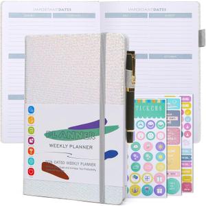 Toplive Undated Weekly Planner 2025 with Planner Stickers, Cute PU Leather Glitter Planner, A5 Agenda Journal with Goals & Habit Tracker, ADHD Planner Organizer (Glitter Silver)