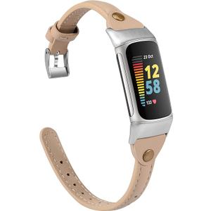 Wearlizer Leather Band Compatible with Fitbit Charge 5/6 Bands  Slim Leather Watch Strap Replacement Wristband Accessories for Women & Men