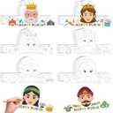 2 x Color Your Own Cartoon Coloring Crowns Adjustable DIY Coloring Paper Party Costume Hat Set Elastic Cords Classroom