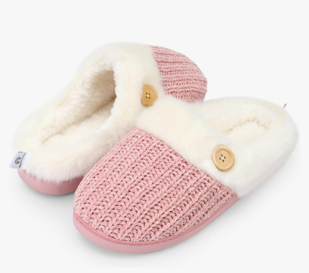 Women’s Warm Knit House Slippers, Comfy Memory Foam Winter House Shoes, Soft Plush Slip-On Bedroom Slippers for Indoor and Outdoor, Size: 9-10