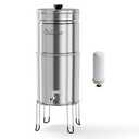 Culligan MaxClear 3 Gallon Gravity Water Filter System, Polished Stainless-Steel Countertop Water Filter NSF/ANSI Certified to Reduce Microplastics, Lead & Total PFAS, with 1 Ceramic Filter