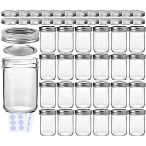 KAMOTA Mason Jars, 8 oz Glass Jars With Regular Lids and Bands, Ideal for Jam, Honey, Wedding Favors, Shower Favors, DIY Spice Jars, 22 PACK, Extra 22 Lids & 30 Whiteboard Labels